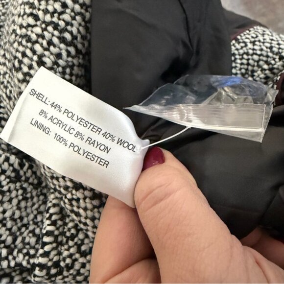 NWT Gallery tweed Hooded Wool-Blend Walker Coat black white print sz L - Picture 9 of 10